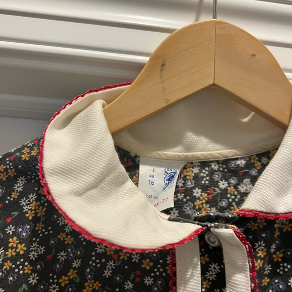 Vtg 1970s -Union Made -Cottagecore Prairie Dress W/Peter Pan Collar Black Floral - Picture 8 of 9